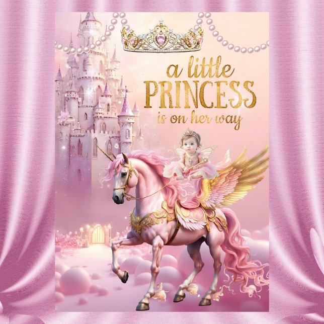 Invitation Princess Pink Baby Shower unicorn horse castle (Créateur téléchargé)