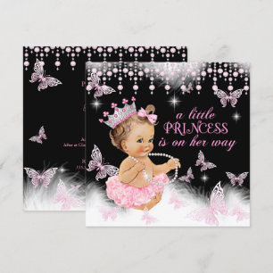 Invitation Princess Pink Butterfly Girl Baby shower mignonne