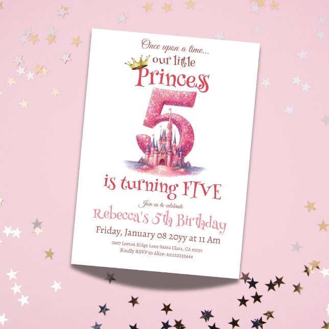 Invitation Princess Pink Castle Girl 5e anniversaire (Créateur téléchargé)