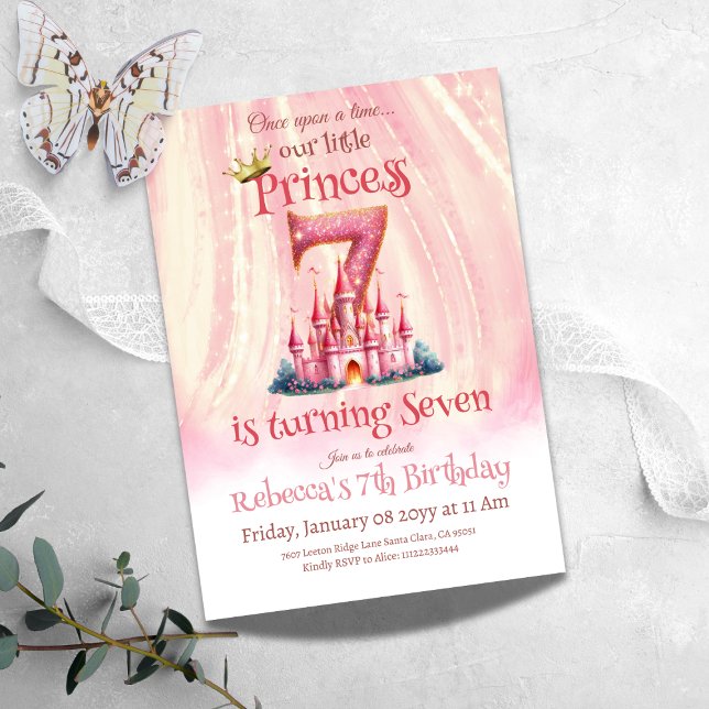 Invitation Princess Pink Castle Girl Septième 7e anniversaire (Créateur téléchargé)