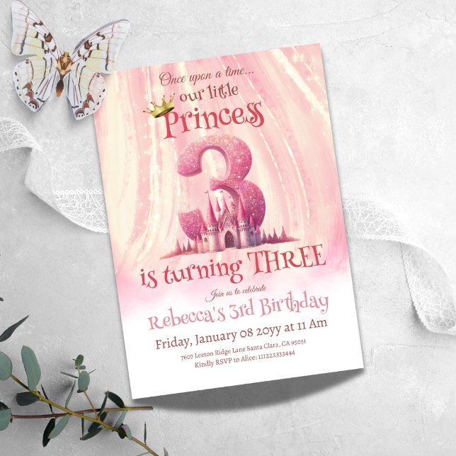Invitation Princess Pink Castle Girl Troisième 3e anniversair (Créateur téléchargé)