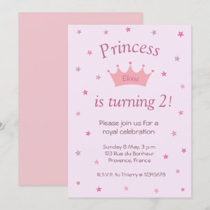 Invitation Princess Pink Crown Tiara Stars Enfants Bébé Anniv