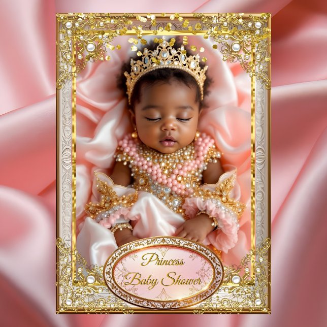 Invitation Princess Pink Gold Baby Girl Douche Perles ethniqu (Créateur téléchargé)