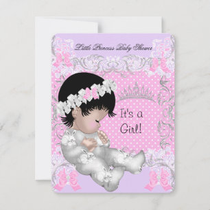 Invitation Princess Pink Purple Grey Baby shower mignonne fil