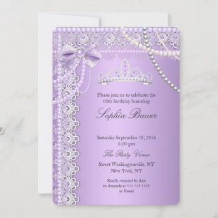 Invitation Princess Purple Pearl Bow Lace Anniversaire