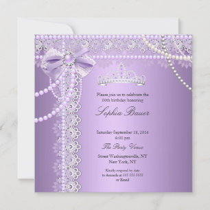 Invitation Princess Purple Pearl Bow Lace Anniversaire