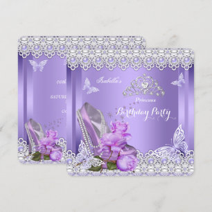Invitation Princess Purple Pearls Rose High Heel Anniversaire
