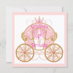 Invitation Princess Royal Carriage Pink & Gold fête d'anniver