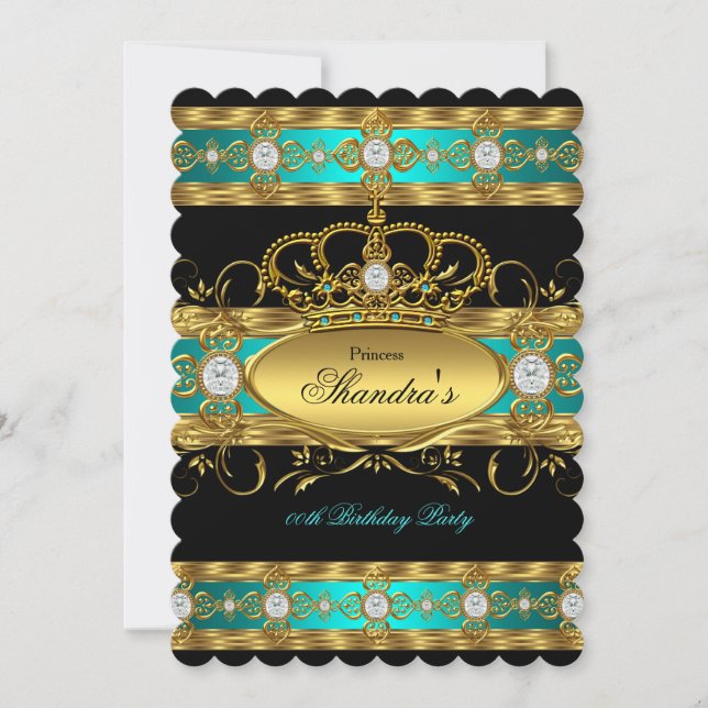 Invitation Princess Royal Turquoise Gold Diamond Queen Crown  (Devant)