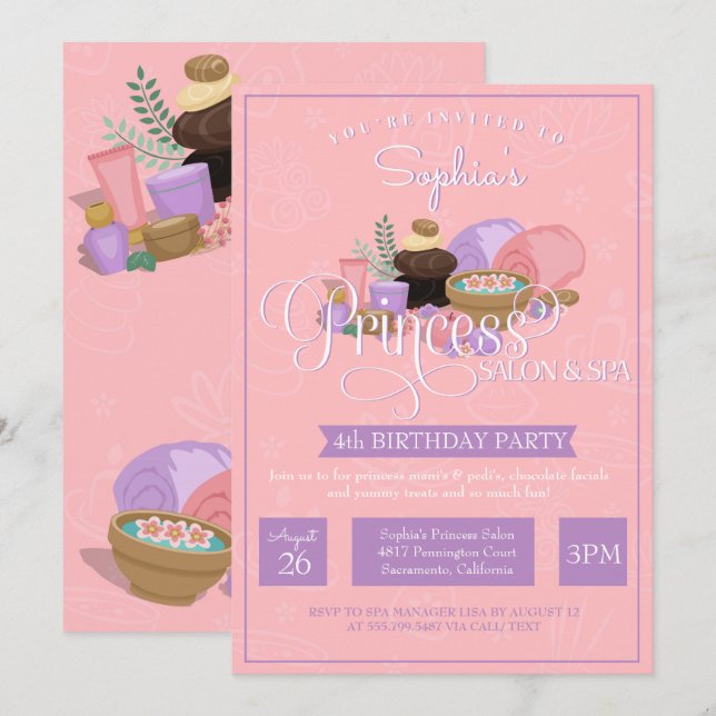 Invitation Princess Salon & Spa Anniversaire (Devant / Derrière)