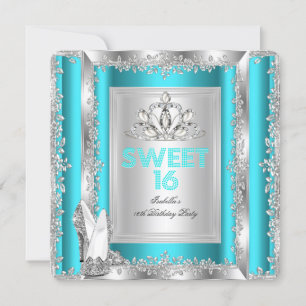Invitation Princess Sweet 16 Chaussures Turquoise Blue Aqua S