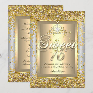 Invitation Princess Sweet 16 Gold Silver Grey Party