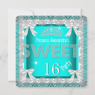 Invitation Princess Sweet 16 Parties scintillant Bleu Turquoi