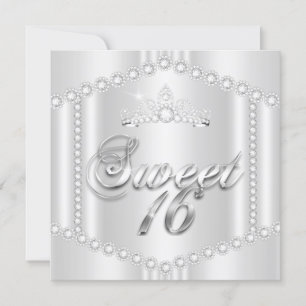 Invitation Princess Sweet 16 Party Argent Blanc Diamant Trim