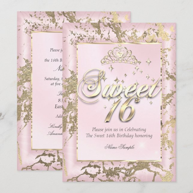 Invitation Princess Sweet 16 sépia Gold Blush Pink Party (Devant / Derrière)