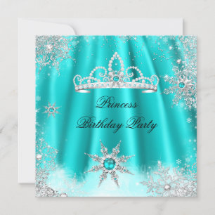 Invitation Princess Tiara Turquoise Blue Snowflake fête d'ann