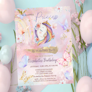 Invitation Princess Unicorn Butterfly Rainbow Anniversaire