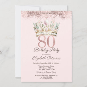 Invitation Princess Watercor Crown Floral 80e anniversaire