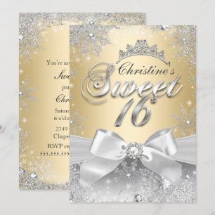 Invitation Princess Winter Wonderland Gold Sweet 16 Invitatio