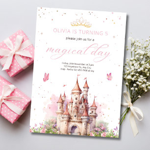 Invitation Princesse 1er Anniversaire Château Royal Rose Cont
