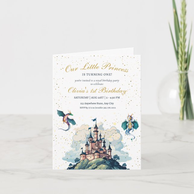 Invitation Princesse 1er anniversaire Invitation, Princesse P (Devant)