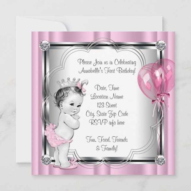 Invitation Princesse 1ère fête d'anniversaire (Dos)