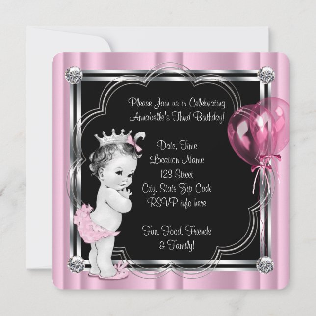 Invitation Princesse 3e fête d'anniversaire (Dos)