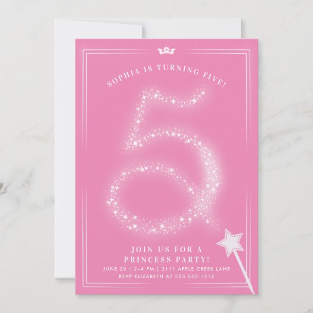 Invitation Princesse 5 ans Anniversaire fille (Devant)