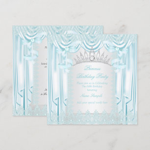Invitation Princesse Anniversaire Blanc Tiara Dentelle Turquo