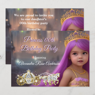 Invitation Princesse Anniversaire Carrie violet doré