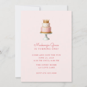 Invitation Princesse Anniversaire Gâteau Fille rose