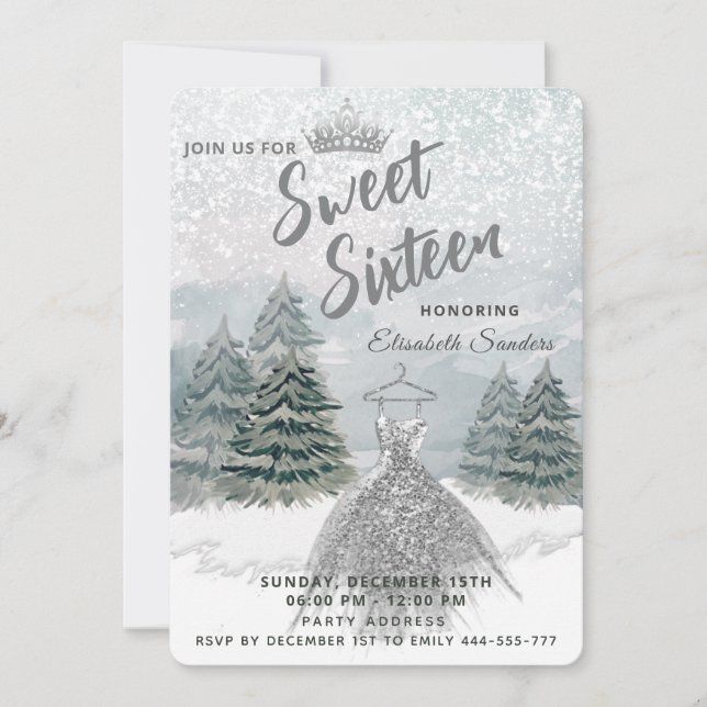 Invitation Princesse Aquarelle hiver merveilleux doux 16 (Devant)