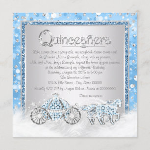 Invitation Princesse argentée bleue Quinceanera de Cendrillon