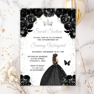 Invitation Princesse aux cheveux bruns noirs Sweet Sixteen