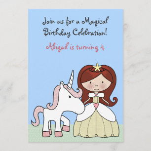 Invitation Princesse aux cheveux rouges et mignonne Unicorne