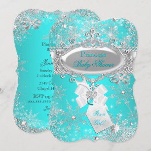 Invitation Princesse Baby shower Aqua Blue Winter Wonderland