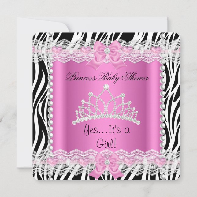 Invitation Princesse Baby shower bébé fille rose Zebra 2 (Devant)