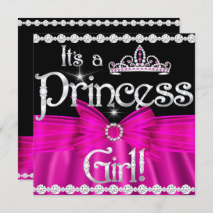 Invitation Princesse Baby shower Bow Rose Chaud Argent Tiara 