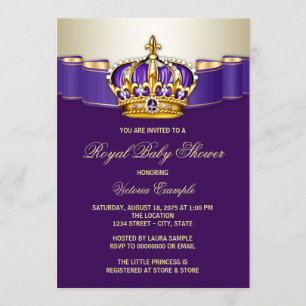 Invitation Princesse baby shower d'or de pourpre royal