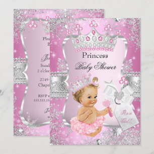 Invitation Princesse Baby shower en argent rose Blonde Girl