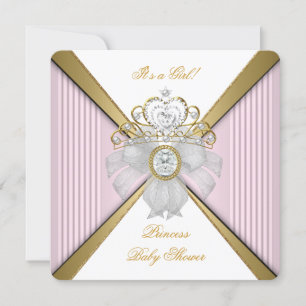 Invitation Princesse Baby shower fille blanche rose or