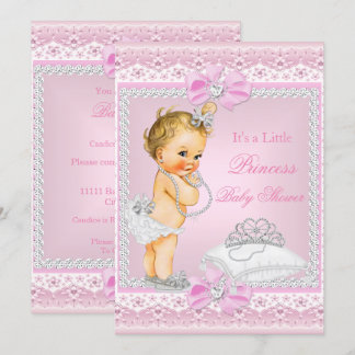 Invitation Princesse Baby Shower Fille Couronne Rose Cœur Blo