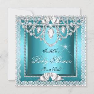 Invitation Princesse Baby shower fille Dentelle Turquoise Dia