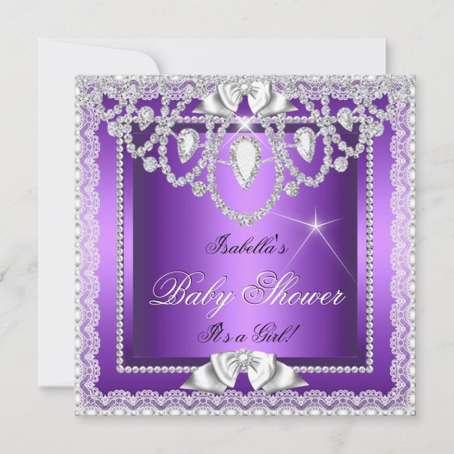 Invitation Princesse Baby shower fille dentelle violette Diam (Devant)