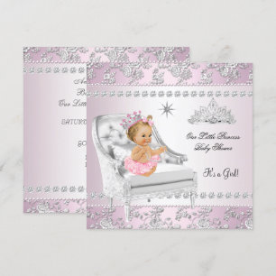 Invitation Princesse Baby shower Fille rose Argent Chaise blo