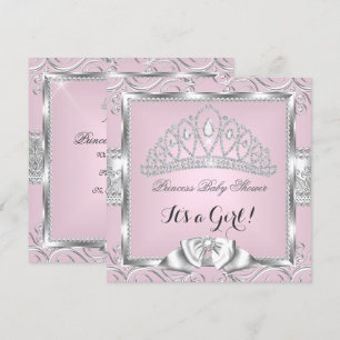 Invitation Princesse Baby Shower Fille Rose Argent damas