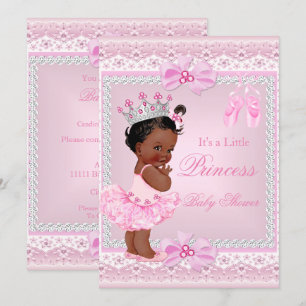 Invitation Princesse Baby Shower Fille Rose Ballerine Ethniqu