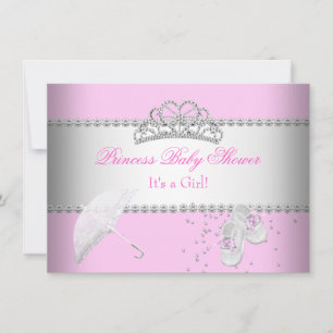 Invitation Princesse Baby shower fille rose blanche Tiara 2