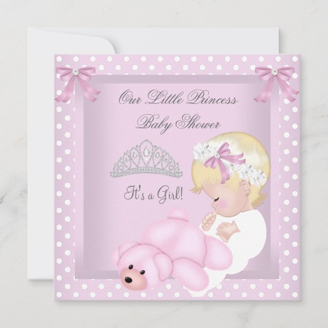 Invitation Princesse Baby shower fille rose Blonde bébé fille (Devant)