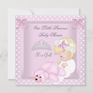 Invitation Princesse Baby shower fille rose Blonde bébé fille